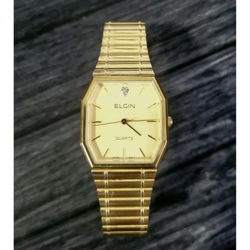 Very Rare Vintage Lord Elgin Mens Diamond Dial‎ Tank Watch